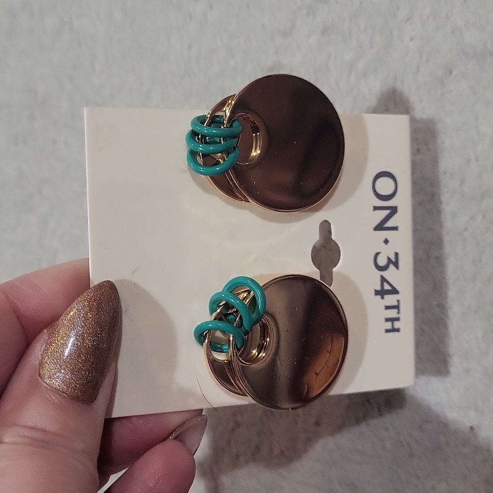 ON 34TH Gold and Teal Earrings - Picture 5 of 5